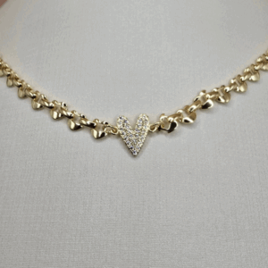 Choker Malha Relógio com Coração Cravejado