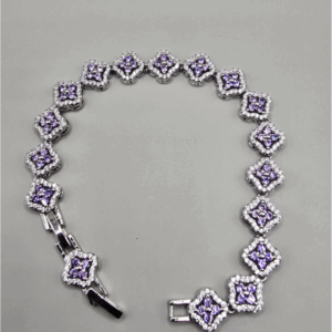 Pulseira Riviera Floral com Zircônias Lilás – Banhada em Ródio Branco
